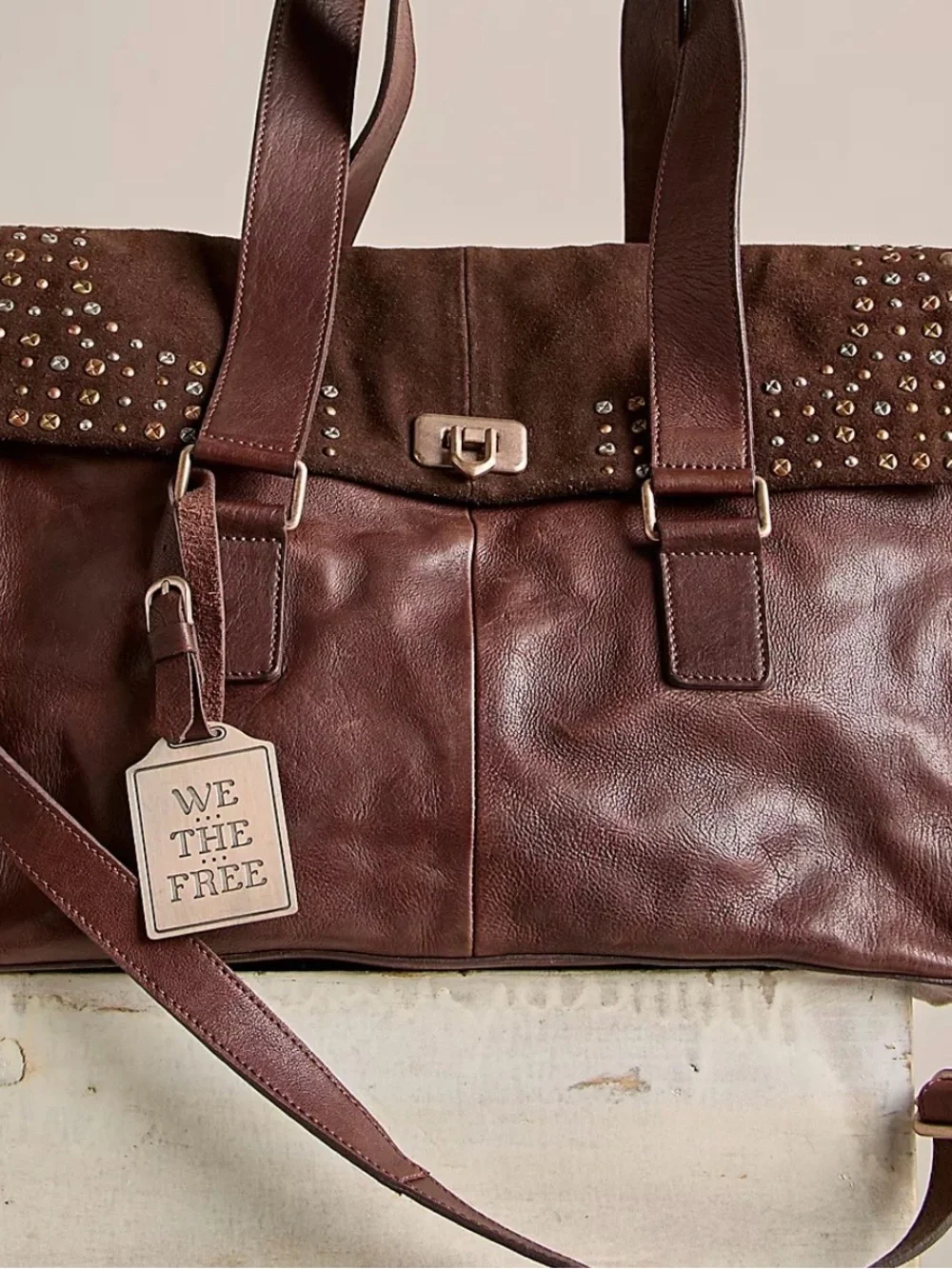 We The Free Shay Stud Tote. Genuine Leather and Suede. Like New!